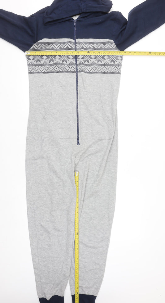 Next Men’s Grey & Navy Fair Isle Hooded Onesie Small Cotton Blend