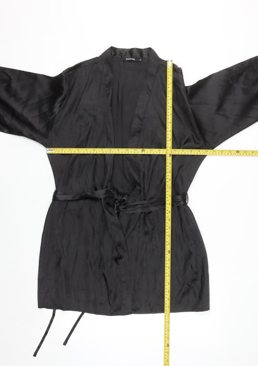 Boohoo Women’s Black Satin Kimono Robe Belted M Lightweight Nightwear