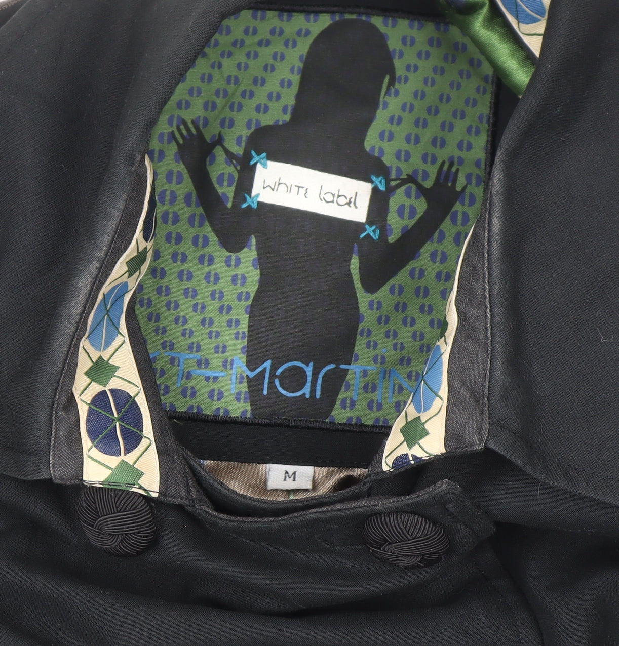 T-Martin White Label Women's Black Embroidered Trench Coat Size M