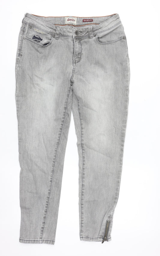 Superdry Women’s Grey Skinny Jeans 31W Ankle Zip Cotton Blend