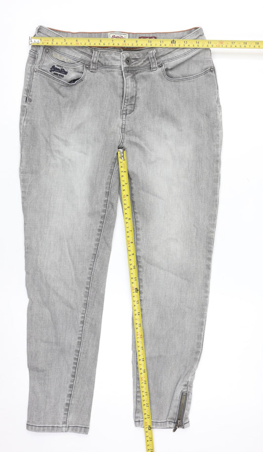 Superdry Women’s Grey Skinny Jeans 31W Ankle Zip Cotton Blend