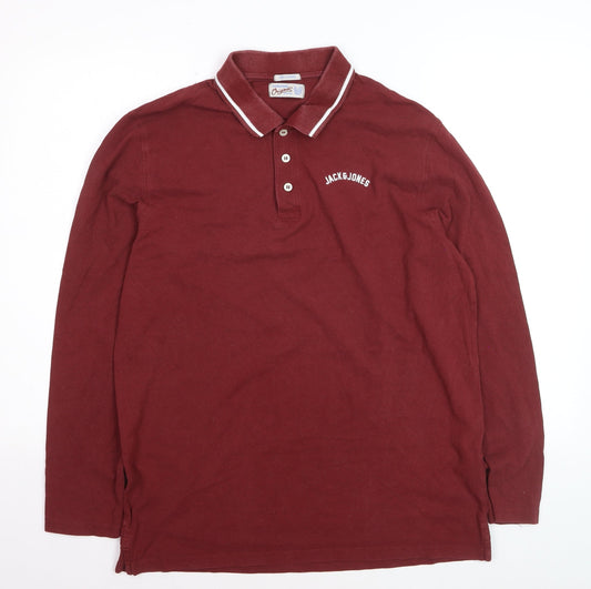Jack & Jones Men's Maroon Long Sleeve Polo Shirt XL Cotton