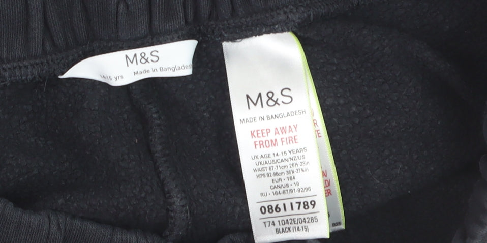 Additional view of Marks & Spencer girls’ black jogger trousers 14-15 years fleece lined