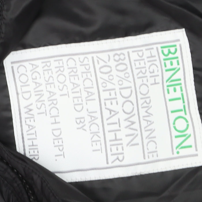 Benetton Women's Black Down Puffer Jacket Size 16 Hooded Mid-Length