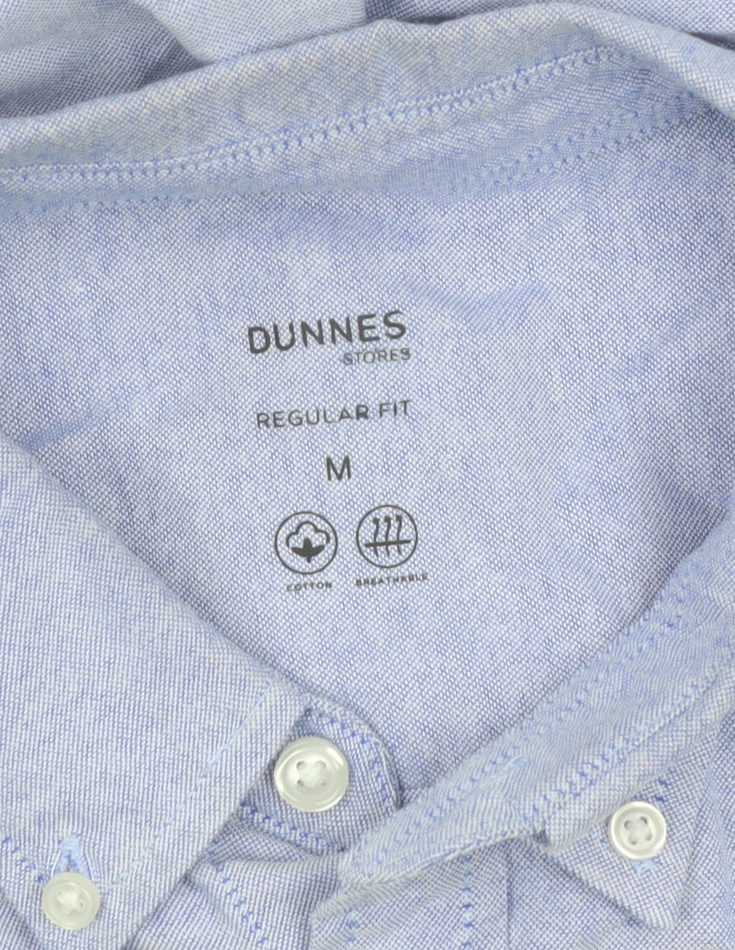 Dunnes Men Blue Cotton Regular Fit Long Sleeve Button-Up Shirt M
