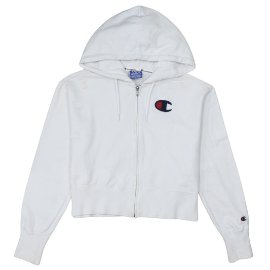 Champion Women's White XS Full Zip Hoodie Cotton Logo Sweatshirt