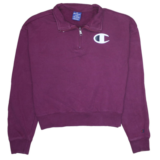 Champion Women’s Purple 1/4 Zip Pullover Sweatshirt Size L Cotton Logo