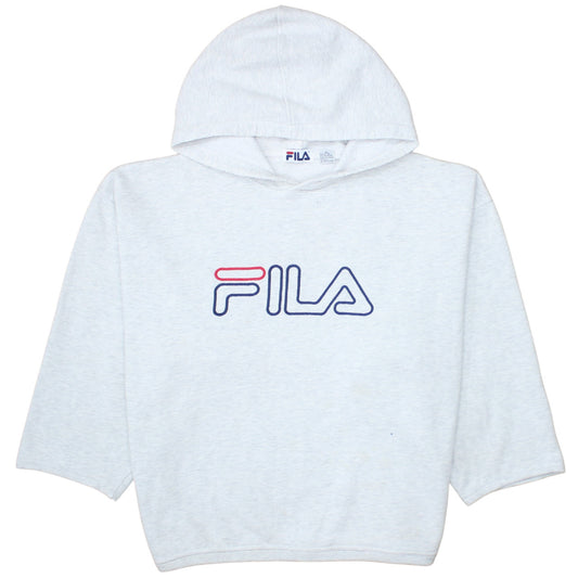 Fila Women Grey Pullover Hoodie Cotton Blend Logo Print M