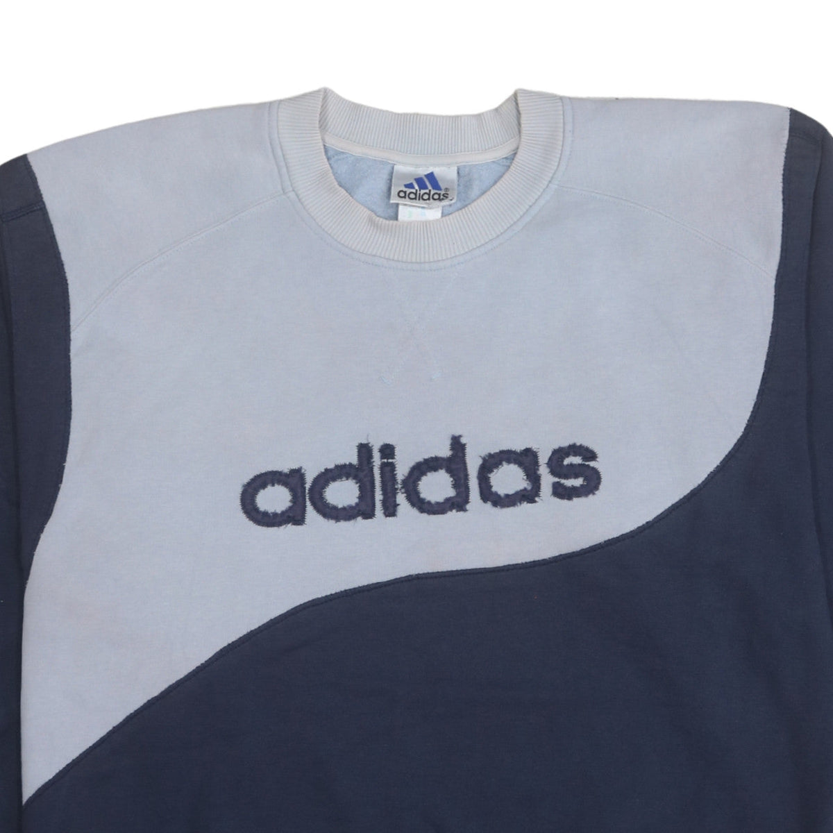 Additional view of Adidas men’s blue colourblock logo sweatshirt, size L, vintage pullover