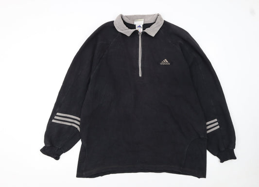 Adidas Mens Black M Henley 1/4 Zip Sweatshirt Vintage Sportswear