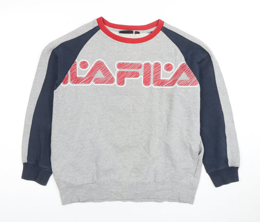 Fila Boys Grey Red Blue Logo Sweatshirt Size 14 Regular Fit Cotton Blend