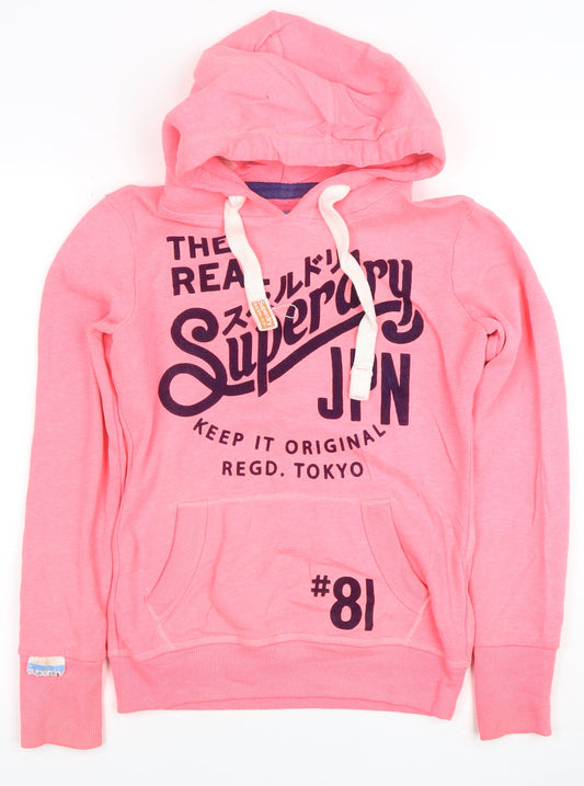 Superdry Womens Pink Pullover Hoodie XS Graphic Print #81