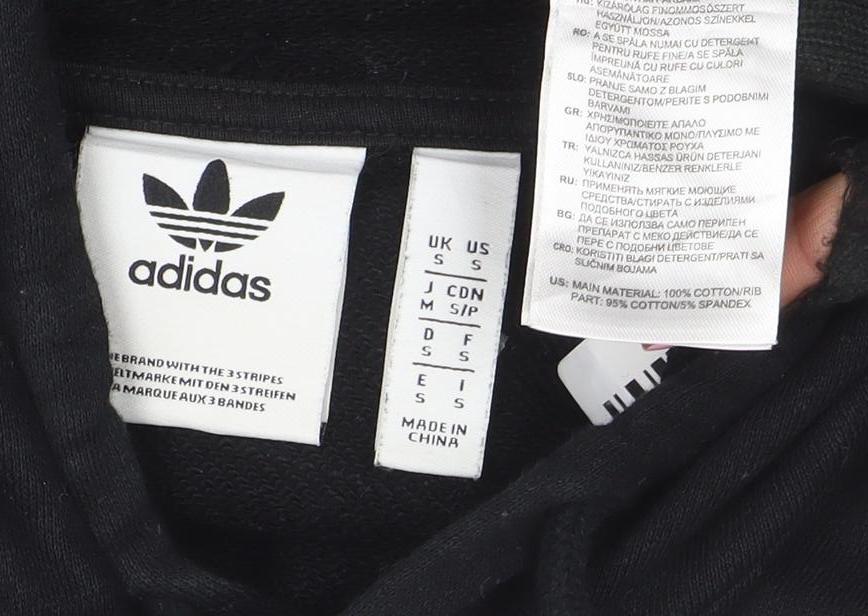 Brand and care label for adidas Men's Black Pullover Hoodie S Regular Fit Sportswear