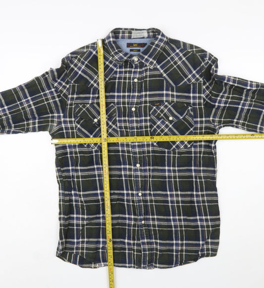 Lee Men's Green Check Slim Fit Flannel Long Sleeve Button-Up Shirt Size M