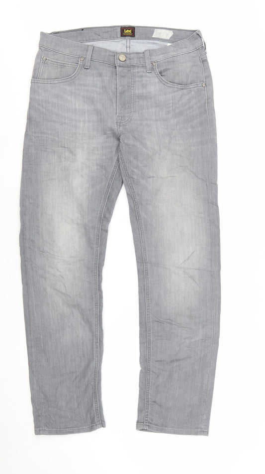 Lee Men's Grey Daren Button Fly Straight Jeans W32 L30 Cotton Blend