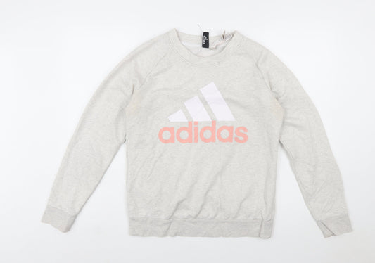 Adidas Women Grey Logo Crew Neck Sweatshirt Size M 12-14