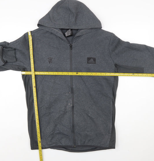 Adidas Men's Grey Full Zip Hoodie L Cotton Blend Sportswear