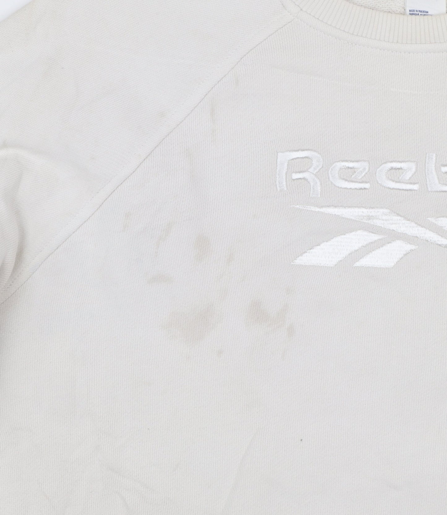 Reebok Womens Beige Sweatshirt Small Crew Neck Logo Cotton Blend