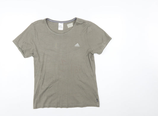 Adidas Women Green Cotton Crew Neck Short Sleeve T-Shirt Size 18