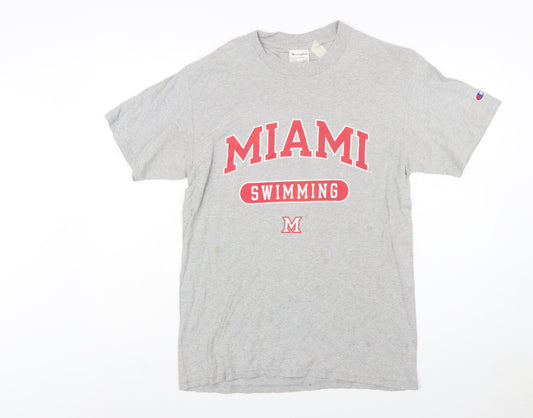 Champion Men's Grey Miami Swimming Graphic T-Shirt Medium Cotton