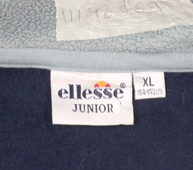 Brand and care label for Ellesse Junior boys’ blue fleece zip jacket xl 164-170cm lightweight activewear