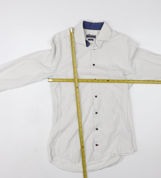 Tommy Hilfiger Men's White Slim Fit Polka Dot Button-Up Shirt Size 15