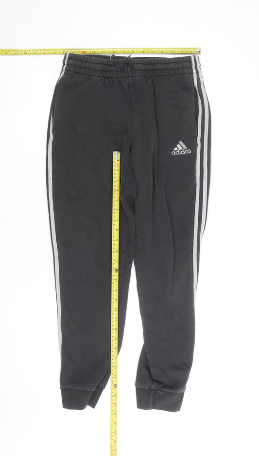 Adidas Womens Black Jogger Trousers Size M Elastic Waist Side Stripe