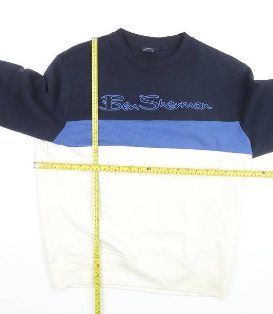 Ben Sherman Men's Blue Colour Block Crew Neck Sweatshirt L