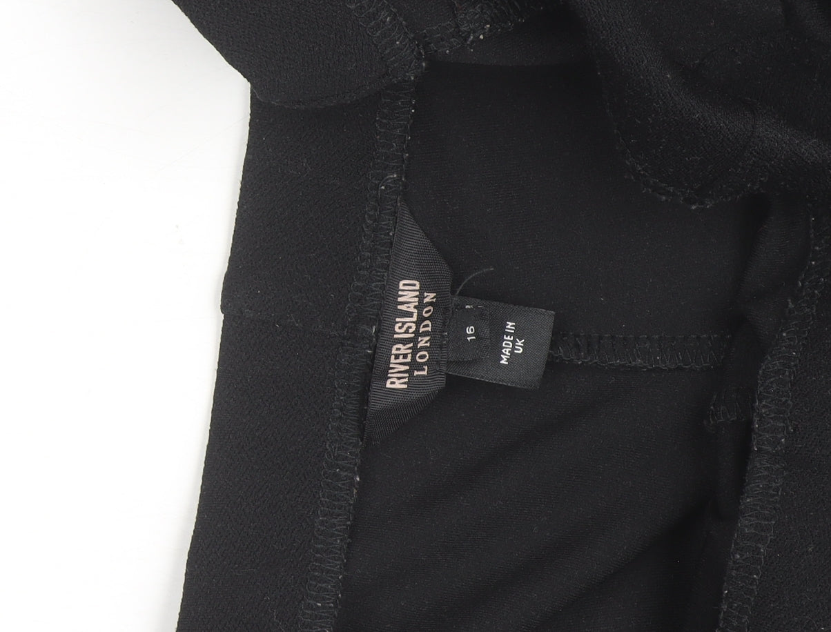 River Island Women Black Size 16 Wide-Leg Stretch Trousers