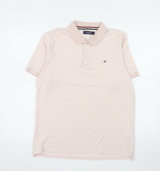 Jack & Jones Men’s Beige Polo Shirt Size L Cotton Classic Fit