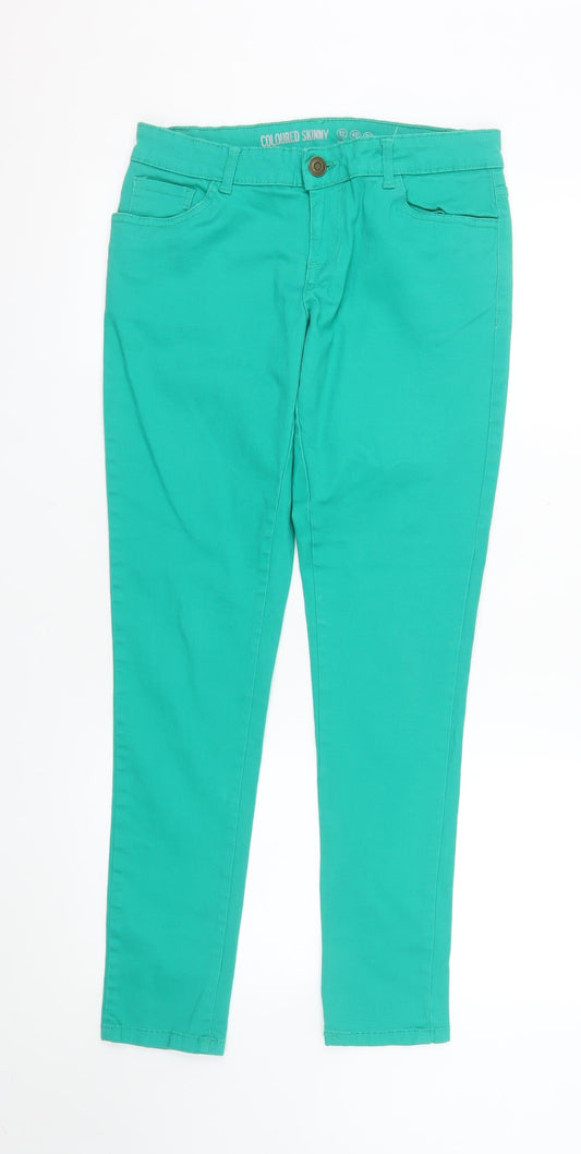 Additional front view of Denim Co Women's Green Skinny Jeans, size 12 Slim, Fit Stretch