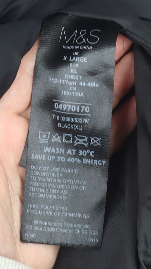 Marks and Spencer Men's Black Puffer Jacket XL Stand-Up Collar