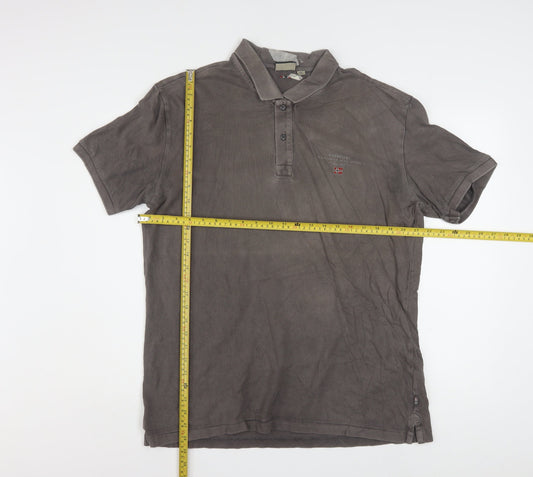 Napapijri Men's Brown Cotton Polo Shirt XL Short Sleeve Casual Top
