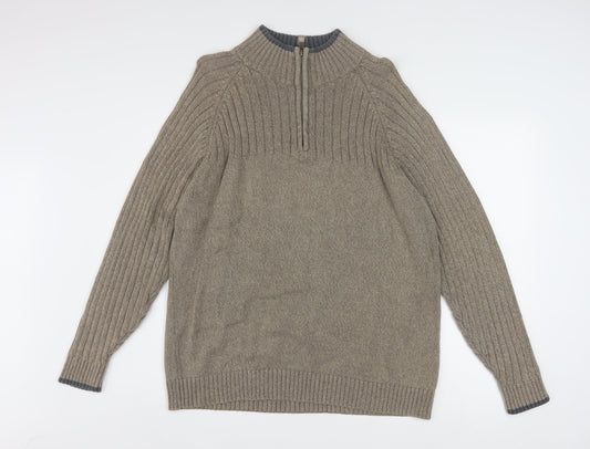 Columbia Men’s Beige Cotton 1/2 Zip High Neck Jumper Size L