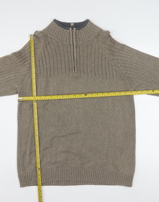 Columbia Men’s Beige Cotton 1/2 Zip High Neck Jumper Size L