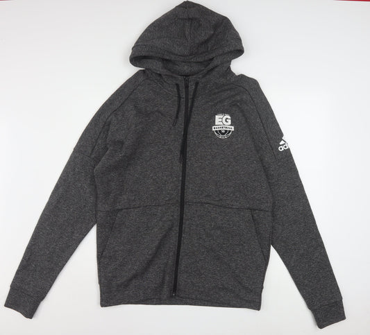 Adidas Men's Grey Full Zip Hoodie Size L Sports Basketball EG Logo
