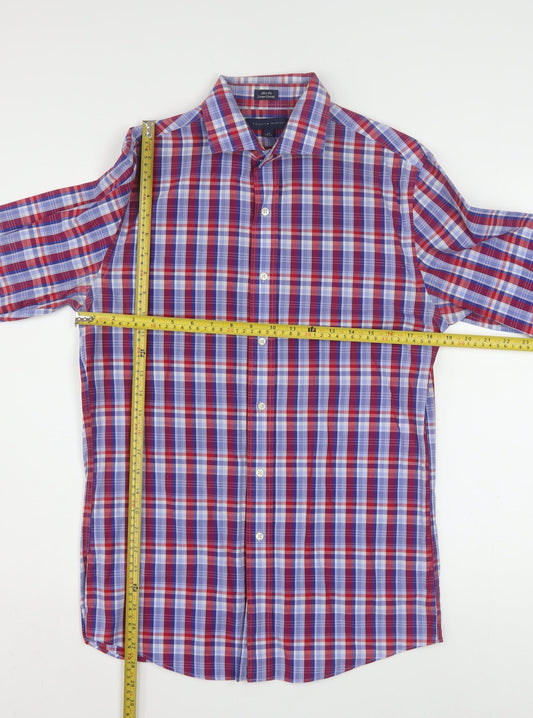 Tommy Hilfiger Men's Red Blue Checked Slim Fit Long Sleeve Shirt 15
