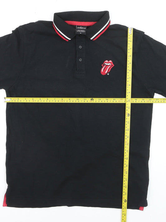 The Rolling Stones Men's Black Polo Shirt Size M Embroidered Band Logo