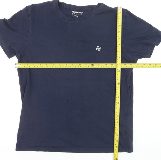 Jack & Jones Men's Navy Blue Crew Neck Cotton T-Shirt Size S