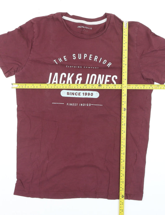 Jack & Jones Men's Red Graphic Crew Neck Regular Fit T-Shirt Size S