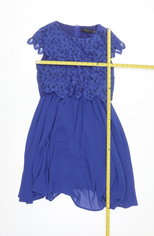 Angeleye Women Blue Floral Lace A-Line Short Dress Size 10