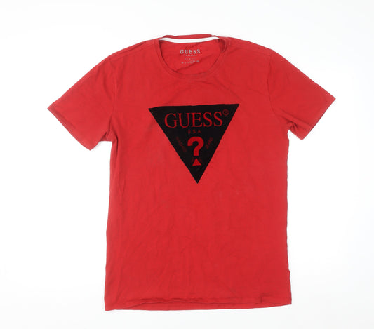 Guess Men's Red Logo Slim Fit Crew Neck T-Shirt Size L