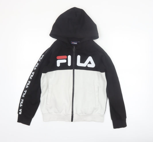 Fila Boys Black & White Full Zip Hoodie Age 12 Logo Hooded Sweatshirt