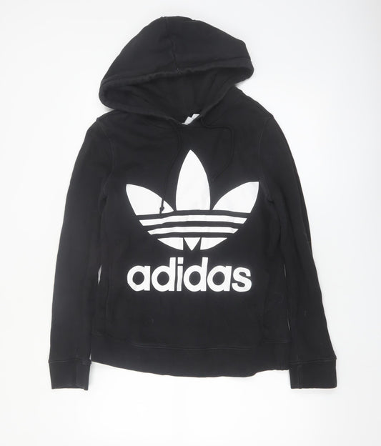 Adidas Women Black Trefoil Hoodie Size 8 Pullover Cotton Blend