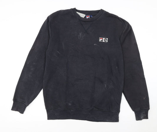 Fila Men's Black Logo Pullover Sweatshirt L Regular Fit Crew Neck