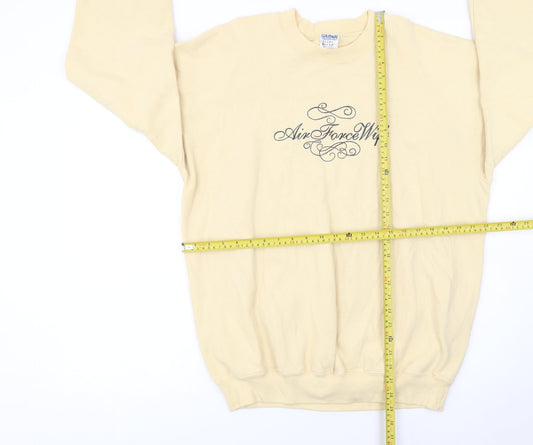 Gildan Women Beige Air Force Wife Pullover Sweatshirt L Heavyweight