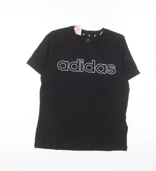 Adidas Boys Black Cotton Logo T-Shirt 9-10 Years Short Sleeve Sports Tee