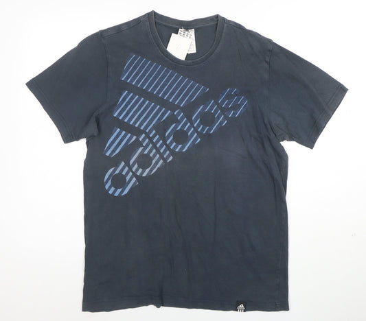 Adidas Men's Blue Graphic Logo Cotton T-Shirt Size M