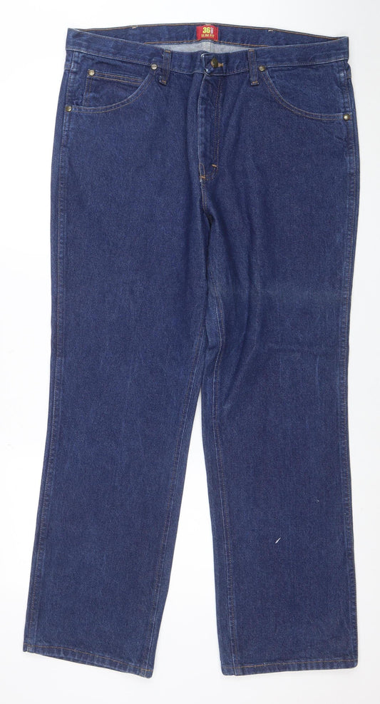Wrangler Men Blue Straight Jeans 36x30 Cotton Denim Classic Style