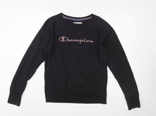 Champion Women's Black Small Pullover Sweatshirt with Logo Detail